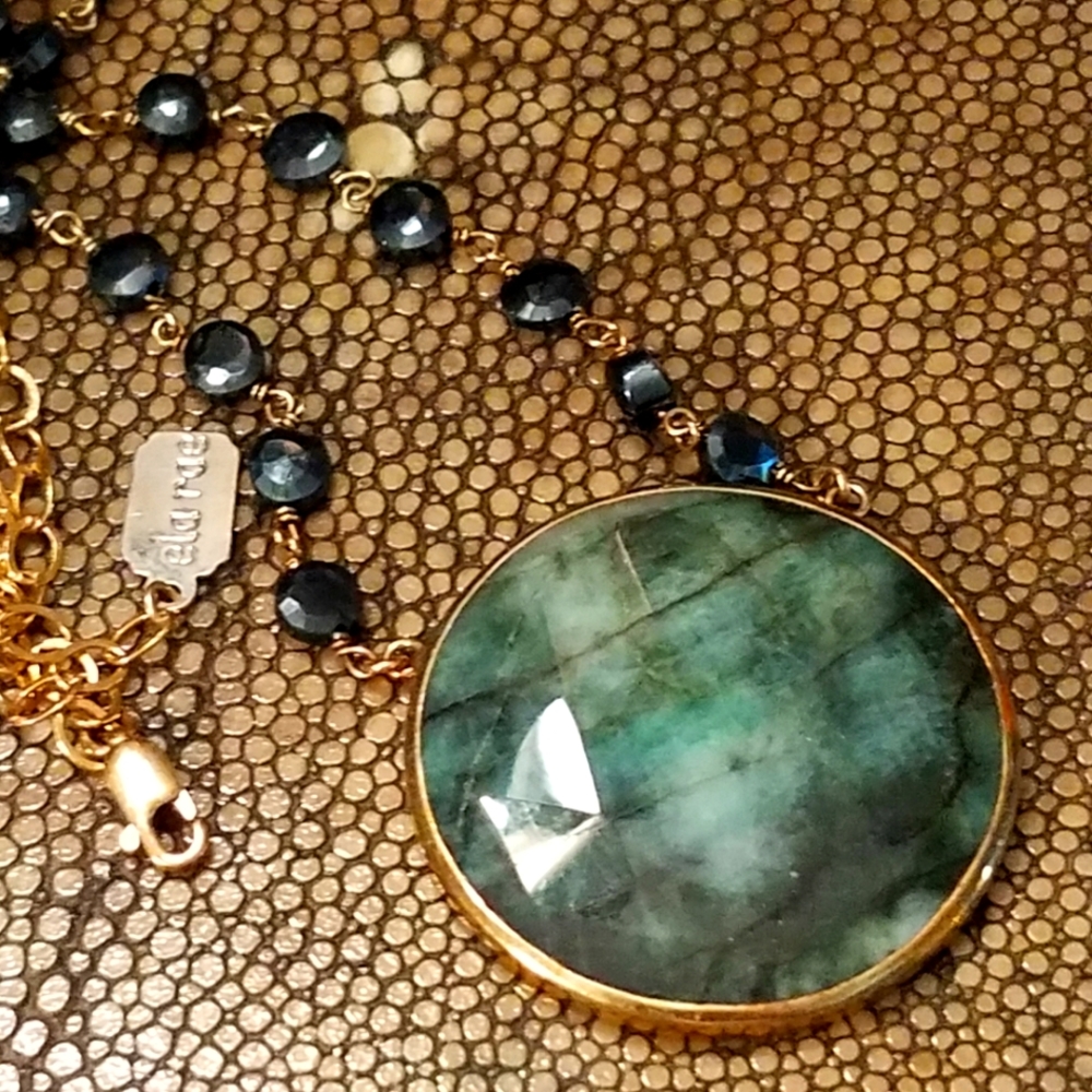 NEW Ela Rae, "Morah" Raw Emerald, Coin Necklace.  NWOT